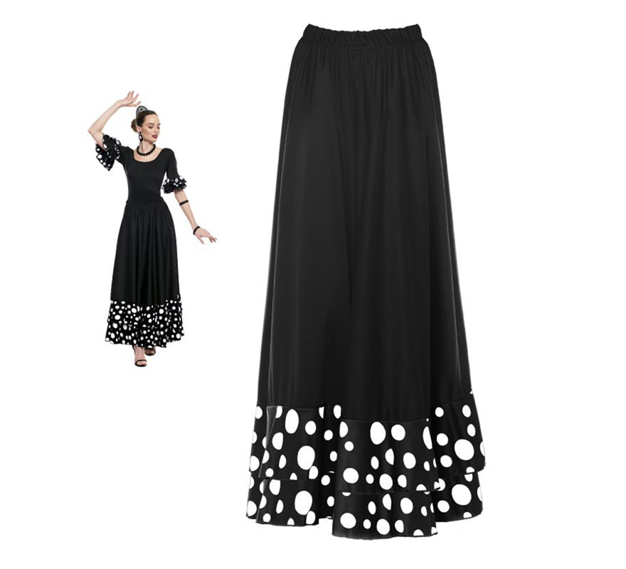Translation missing: de.Falda Sevillana doble Volante con Lunar negro y blanco para mujer