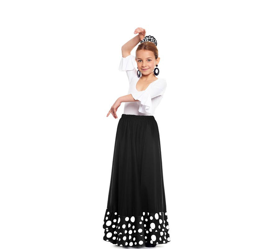 Translation missing: de.Falda Sevillana doble Volante con Lunar negro y blanco para niña
