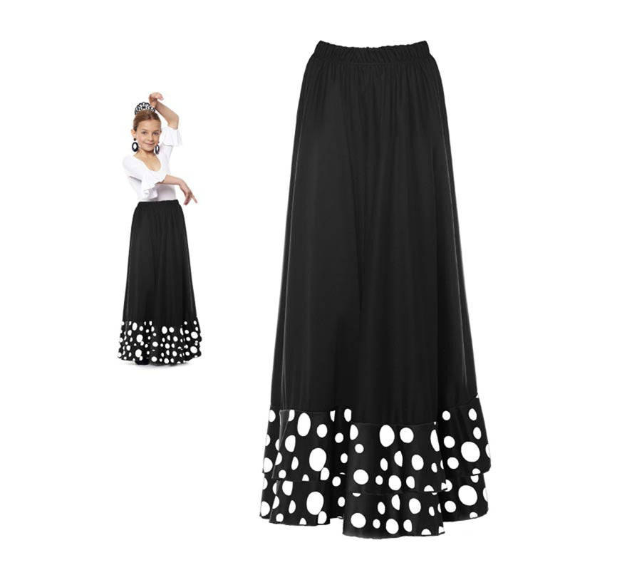 Translation missing: de.Falda Sevillana doble Volante con Lunar negro y blanco para niña