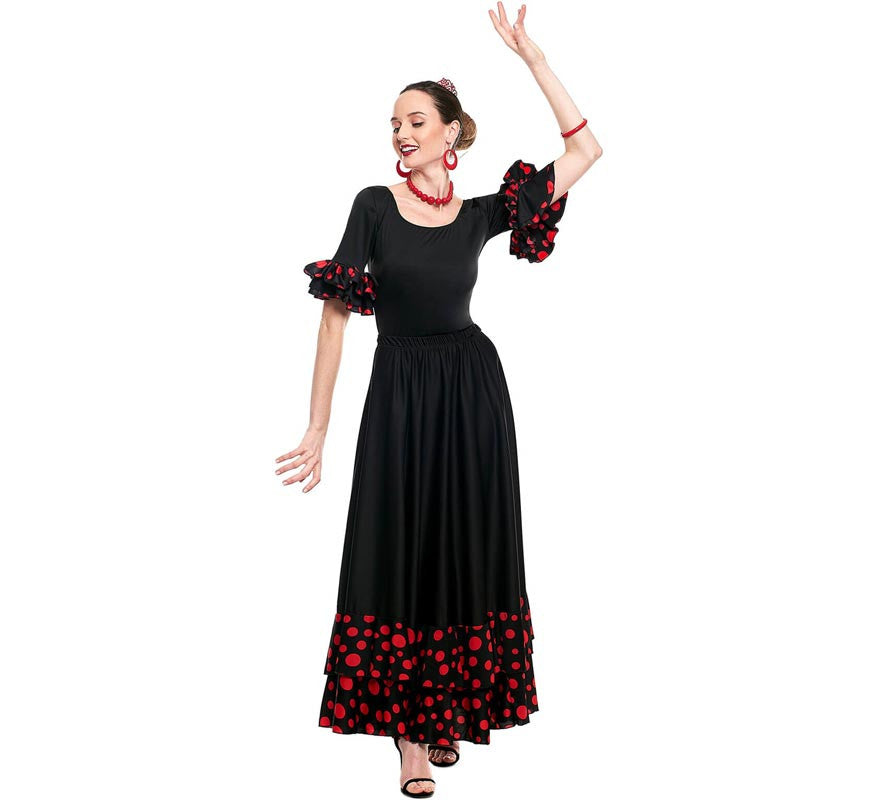 Falda Sevillana doble Volante con Lunar negro y rojo para mujer
