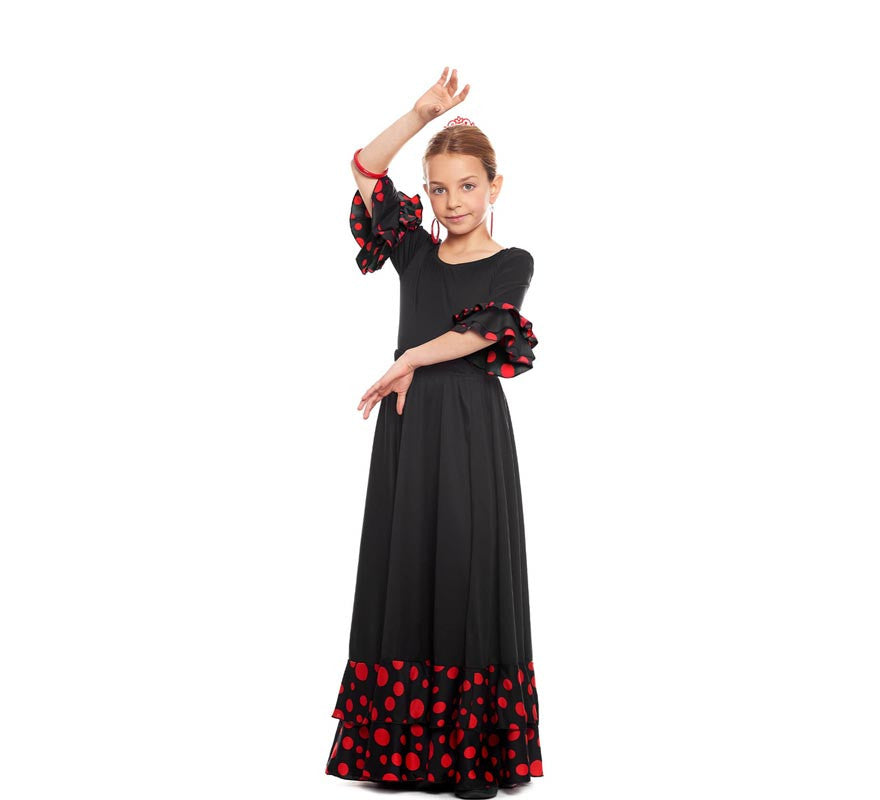 Falda Sevillana doble Volante con Lunar negro y rojo para niña