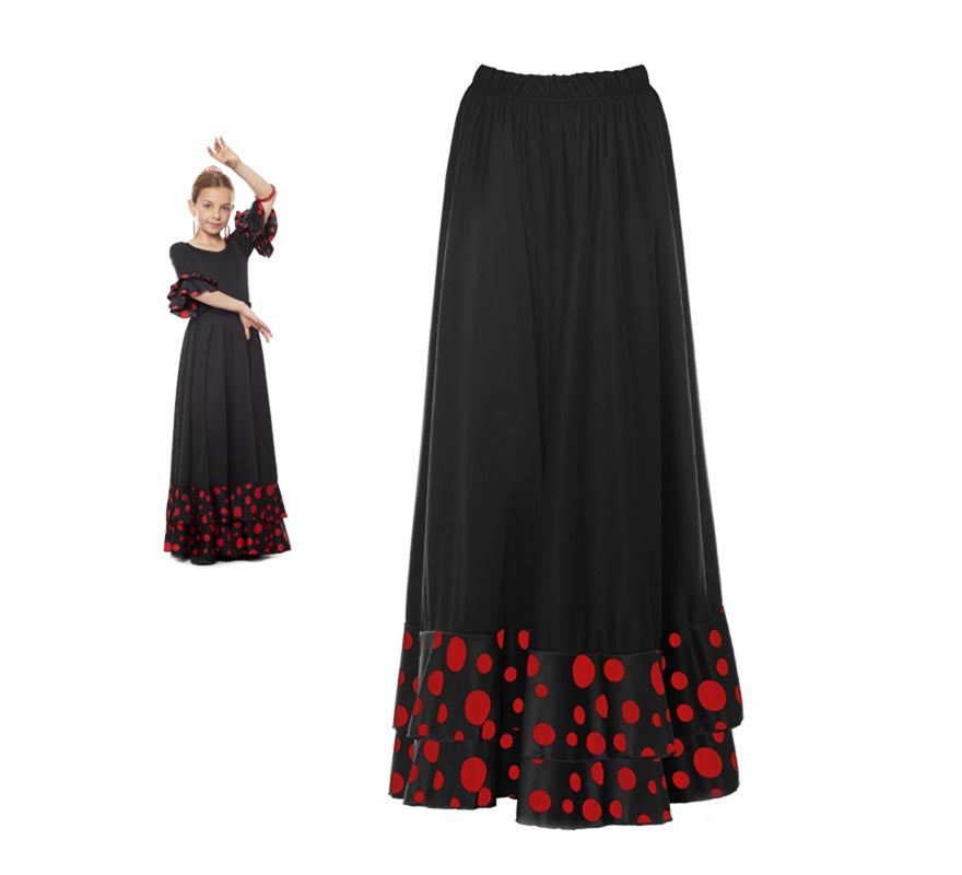 Translation missing: de.Falda Sevillana doble Volante con Lunar negro y rojo para niña