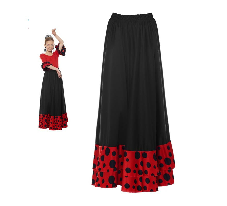 Translation missing: de.Falda Sevillana doble Volante con Lunar rojo y negro para niña