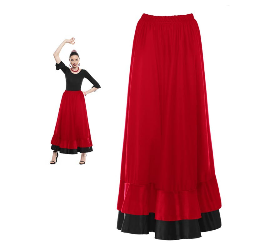 Translation missing: de.Falda Sevillana doble Volante rojo y negro para mujer