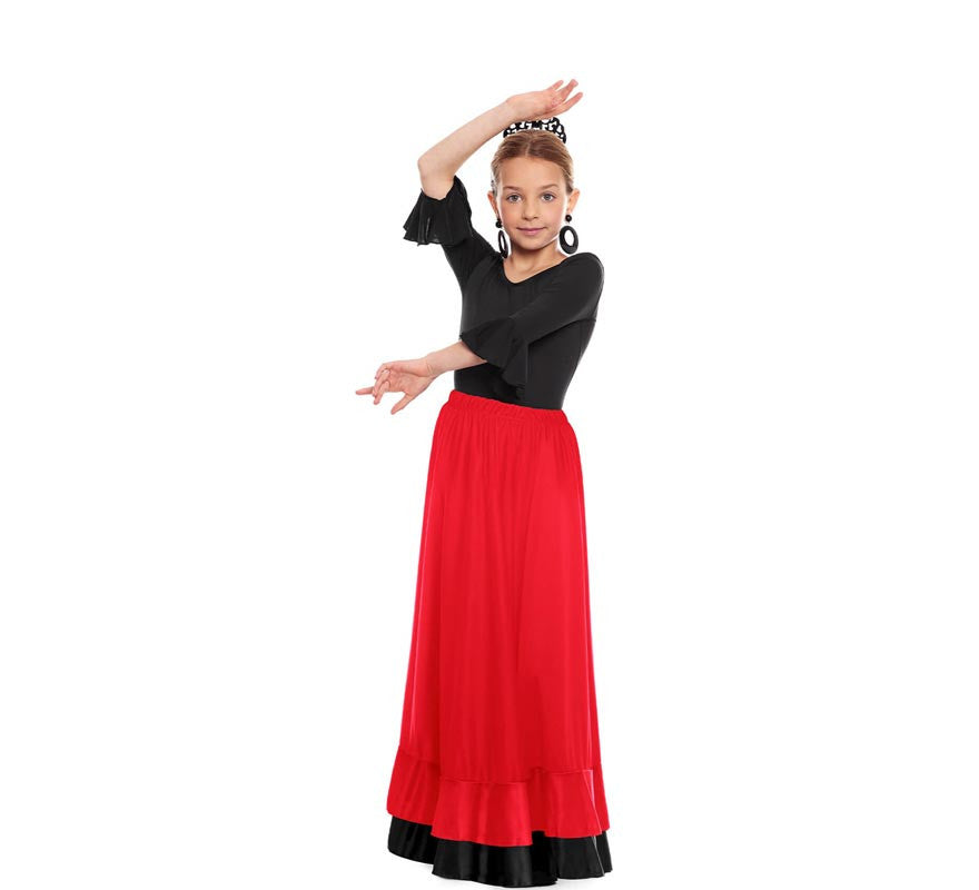 Translation missing: de.Falda Sevillana doble Volante rojo y negro para niña