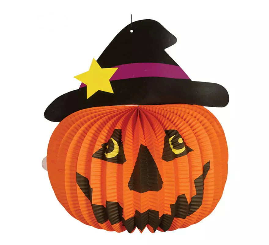Translation missing: de.Farolillo de papel de calabaza con sombrero de bruja de 28 cm