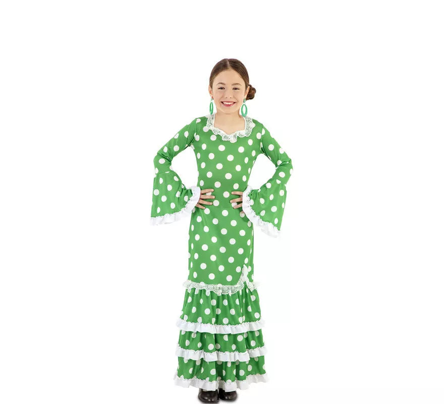 Flamenca Verde con lunares para niña