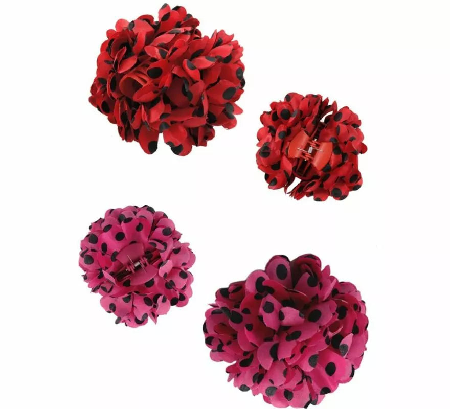 Translation missing: de.Flor Sevillana con Lunares Negros y Pinza 13 cm en varios colores