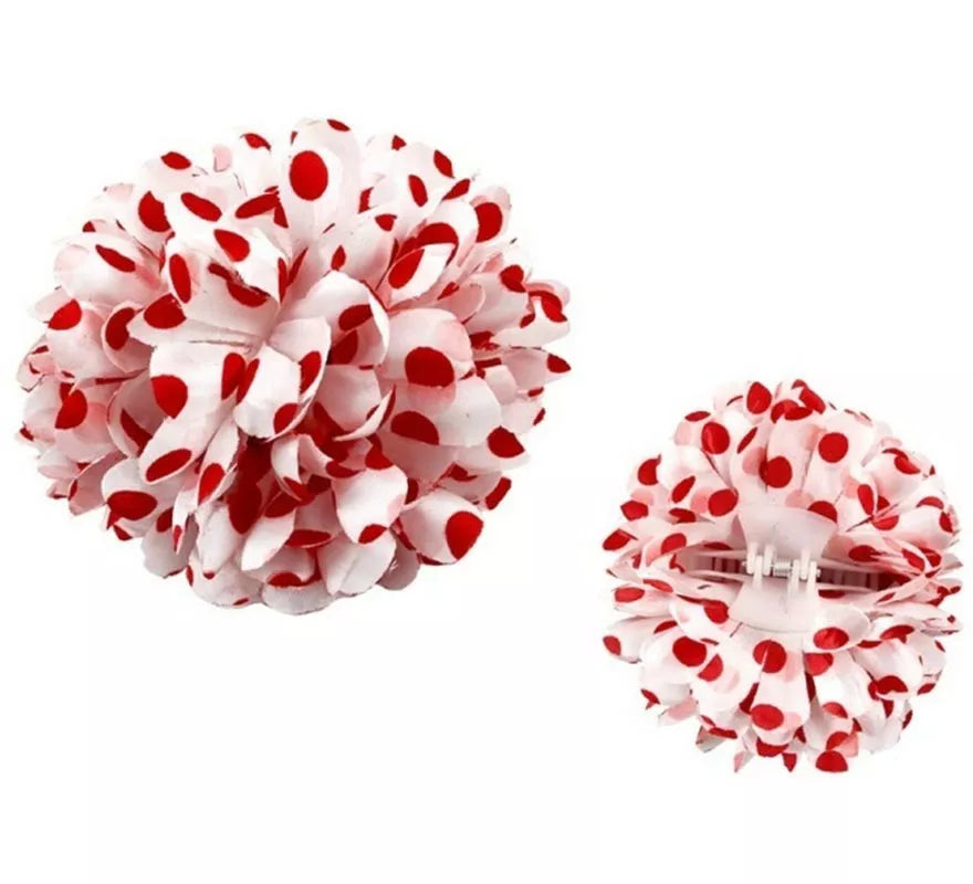Translation missing: de.Flor Sevillana o Chulapa con lunares blanco y rojo de 13 cm con pinza