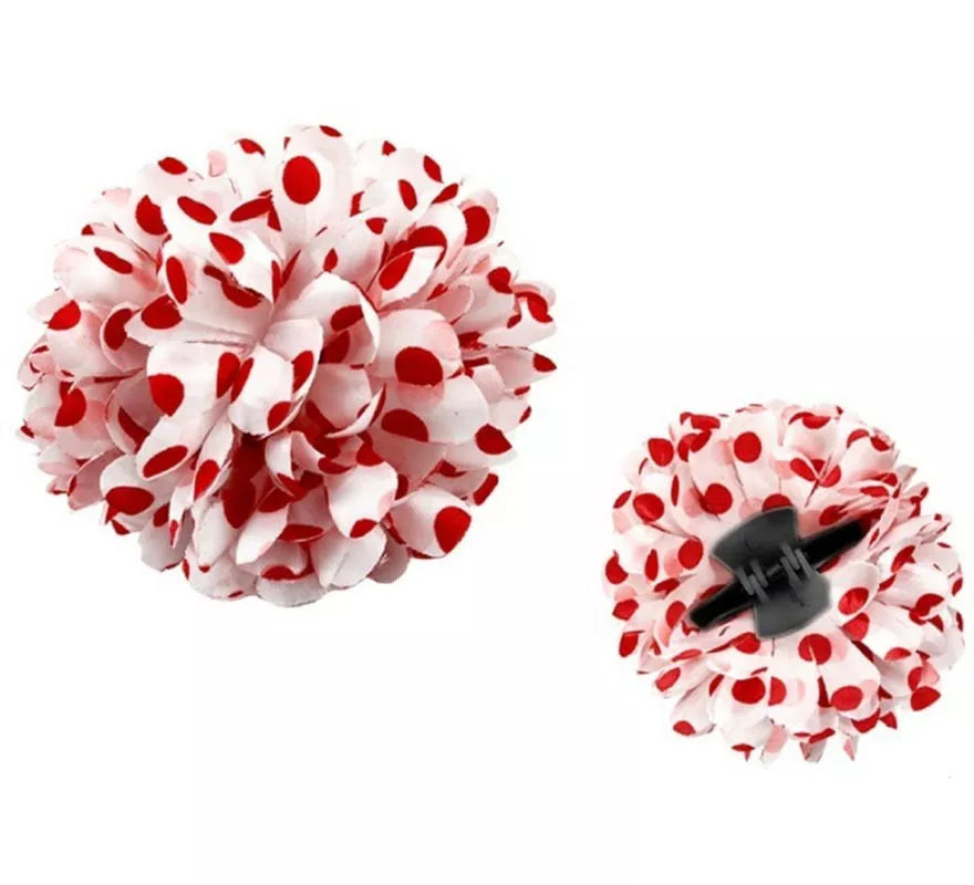 Translation missing: de.Flor Sevillana o Chulapa con lunares blanco y rojo de 8 cm con pinza
