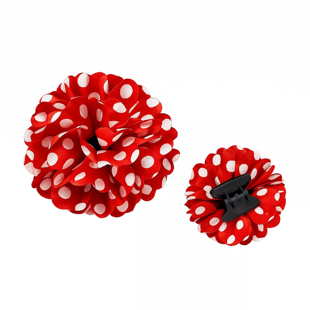 Translation missing: de.Flor Sevillana roja con lunares blancos y pinza de 8 cm
