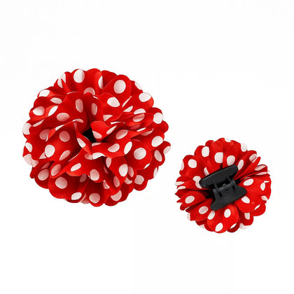 Flor Sevillana roja con lunares blancos y pinza de 8 cm