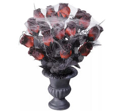 Vase mit roten Rosen und Spinnennetz 35 cm