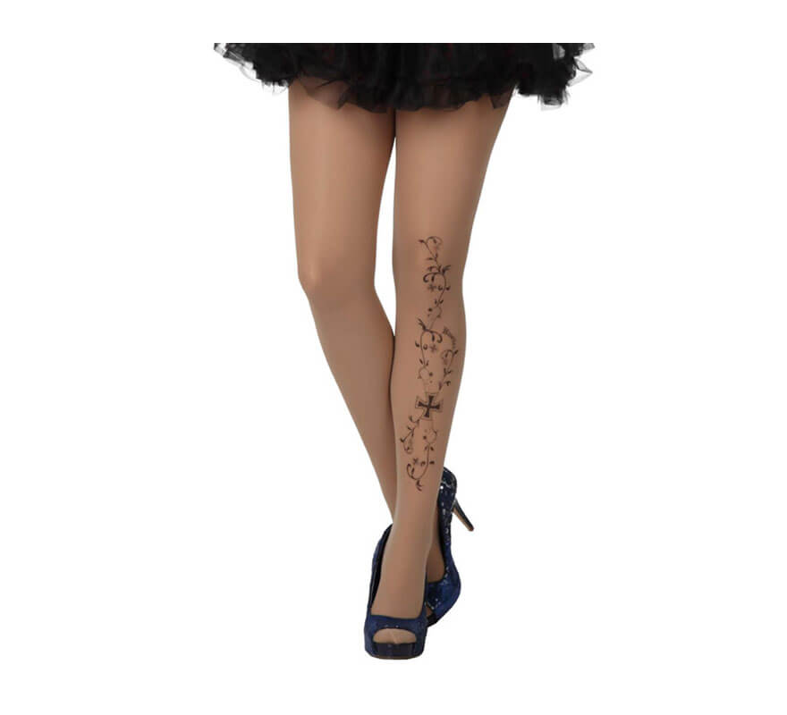 Translation missing: de.Pantys tatuaje color beige para mujer con cruz