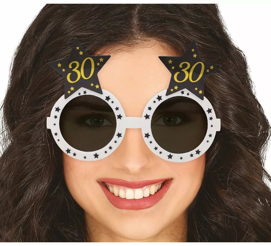 Translation missing: de.Gafas Blancas con Estrellas 30 Años Cumpleaños y Aniversarios