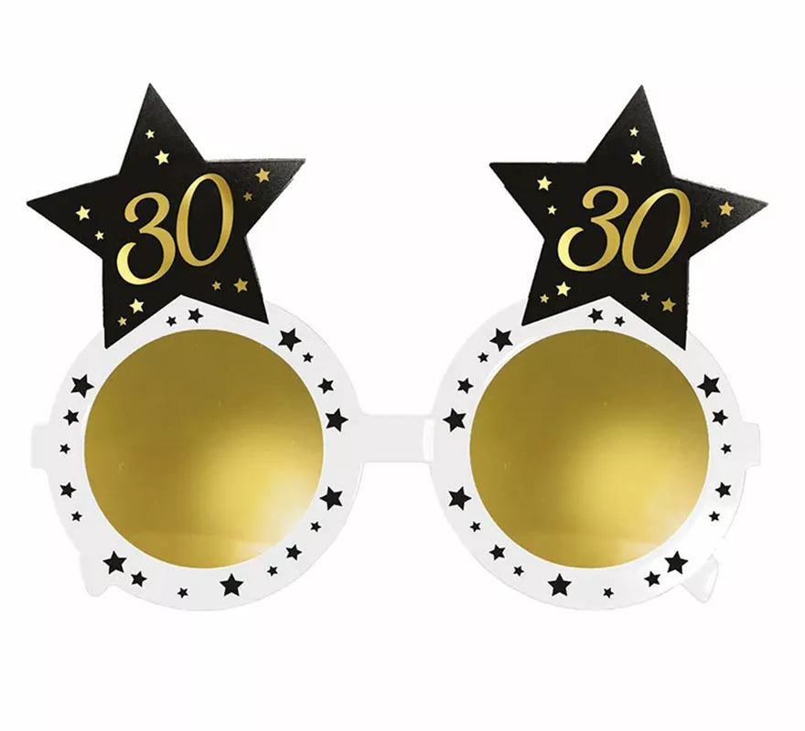 Translation missing: de.Gafas Blancas con Estrellas 30 Años Cumpleaños y Aniversarios