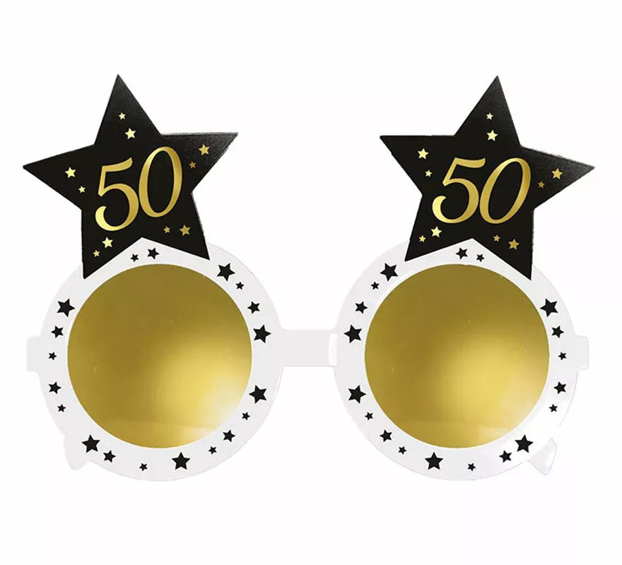 Translation missing: de.Gafas Blancas con Estrellas 50 Años Cumpleaños y Aniversarios