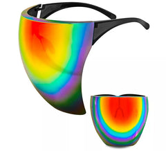 Schutzbrille oder Gesichtsschutz mit Regenbogenspiegelgläsern