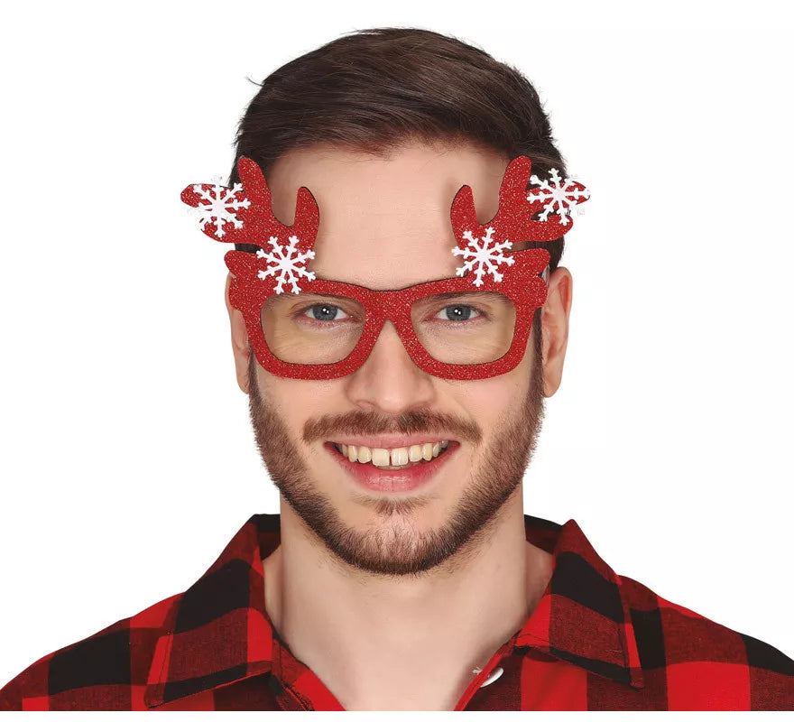 Gafas Rojas con Cuernos de Reno