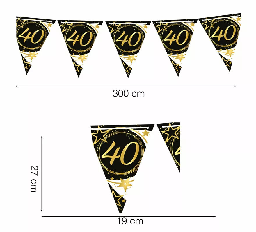 Translation missing: de.Gallardete 40 Años Cumpleaños y Aniversarios de Papel de 300 cm 19X27 cm