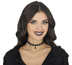 Schwarzes Halsband mit Blumenstickerei