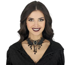 Choker mit schwarzen Strasssteinen bestickt