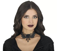 Schwarzes Halsband mit Rosenstickerei