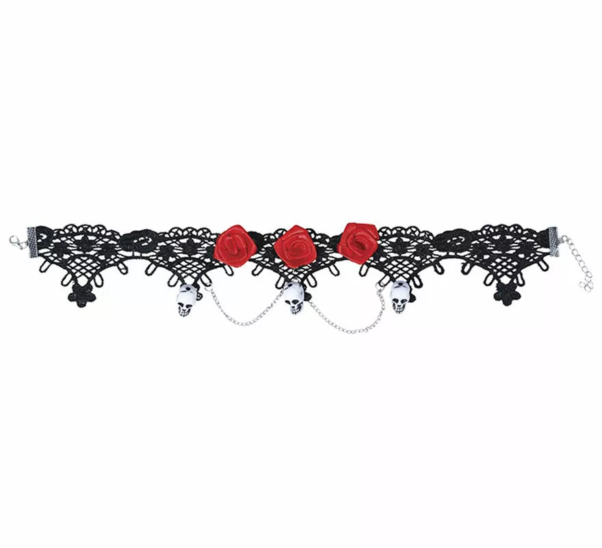 Translation missing: de.Gargantilla con Calaveras y Rosas Rojas
