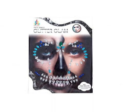 Blauer Totenkopf-Klebeschmuck für das Gesicht