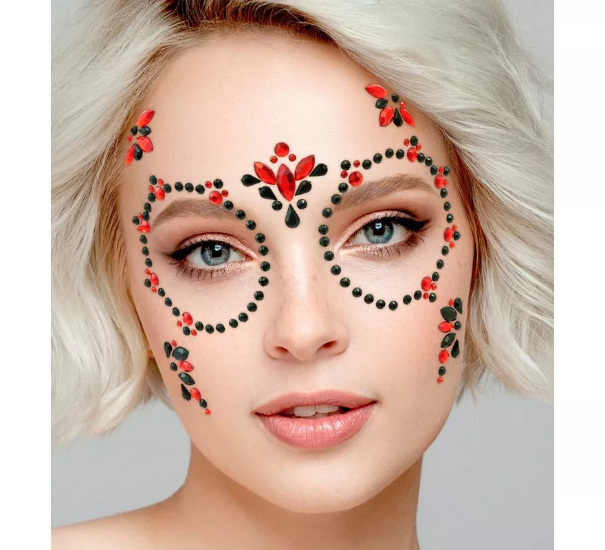 Translation missing: de.Gemas Faciales Adhesivas de Día de Los Muertos rojo y negro