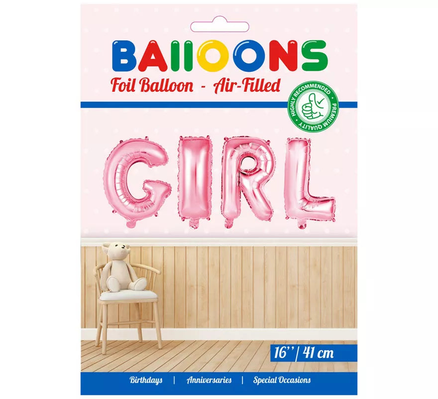 Translation missing: de.Globo de Foil GIRL Rosa 41 cm