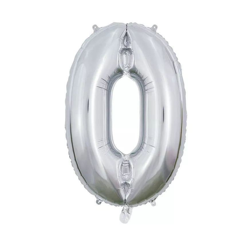 Translation missing: de.Globo de Foil Número 0 color Plata de 66 cm