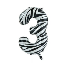 Folienballon Zahl 3 Zebra Farbe 86 cm