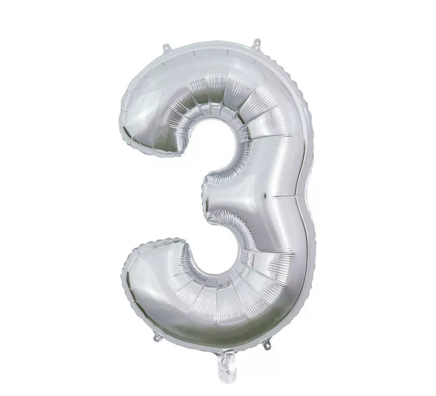 Translation missing: de.Globo de Foil Número 3 color Plata de 66 cm