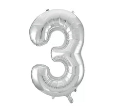 Folienballon Nummer 3 Farbe Silber von 86 cm