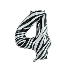 Folienballon Zahl 4 Zebra Farbe 86 cm
