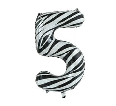 Folienballon Zahl 5 Zebra Farbe 86 cm