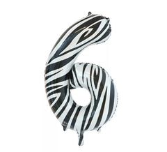 Folienballon Zahl 6 Zebra Farbe 86 cm