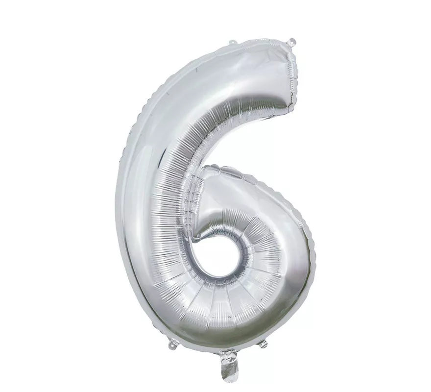 Translation missing: de.Globo de Foil Número 6 color Plata de 66 cm