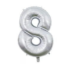 66 cm Silberner Folienballon Zahl 8