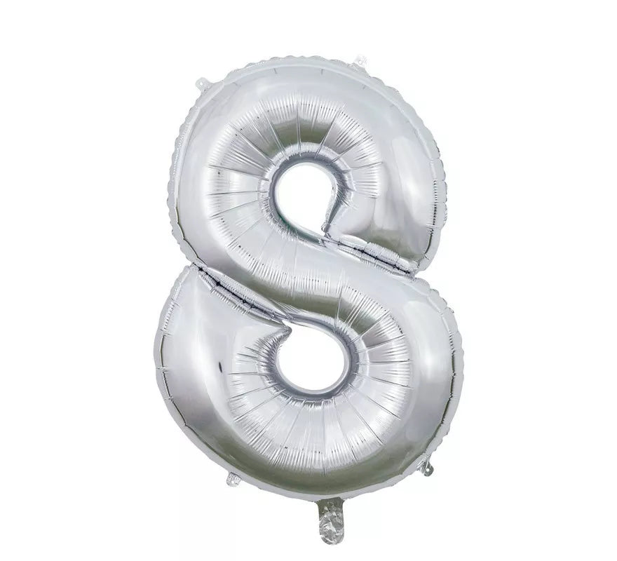 Translation missing: de.Globo de Foil Número 8 color Plata de 66 cm