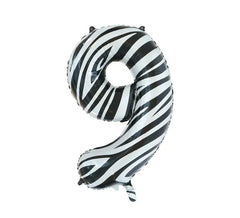 Folienballon Zahl 9 Zebra Farbe 86 cm