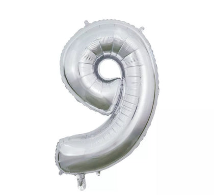 Globo de Foil Número 9 color Plata de 66 cm