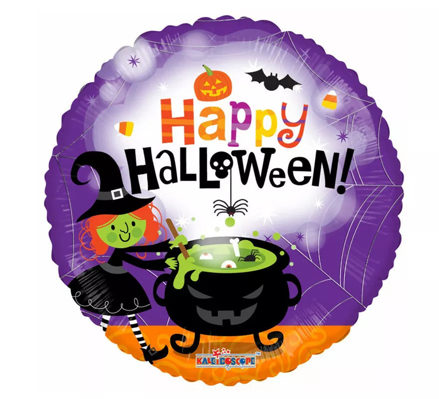 Globo de Foil Redondo de 46 cm Bruja Happy Halloween
