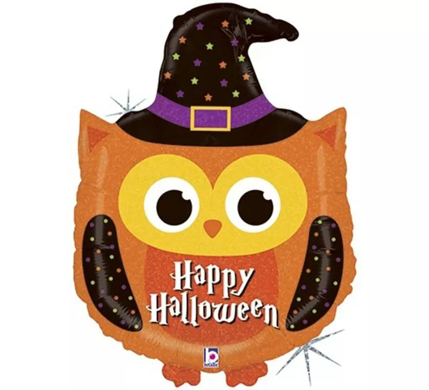 Translation missing: de.Globo Foil Metalizado de Búho Happy Halloween de 81 cm