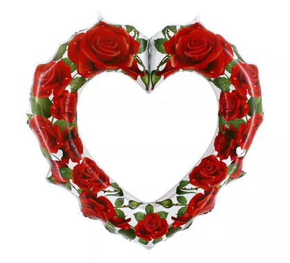 Globo Foil Metalizado Forma Corazón con Rosas Rojas de 106 cm