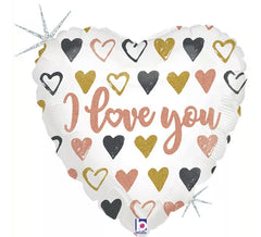 I Love You Herzförmiger Metallic-Folienballon 45 cm