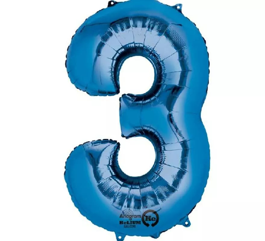 Translation missing: de.Globo metalizado Azul número 3 de 86 cm de altura