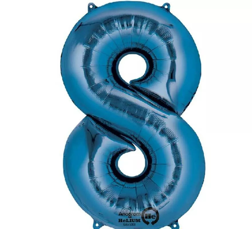 Translation missing: de.Globo metalizado Azul número 8 de 86 cm de altura