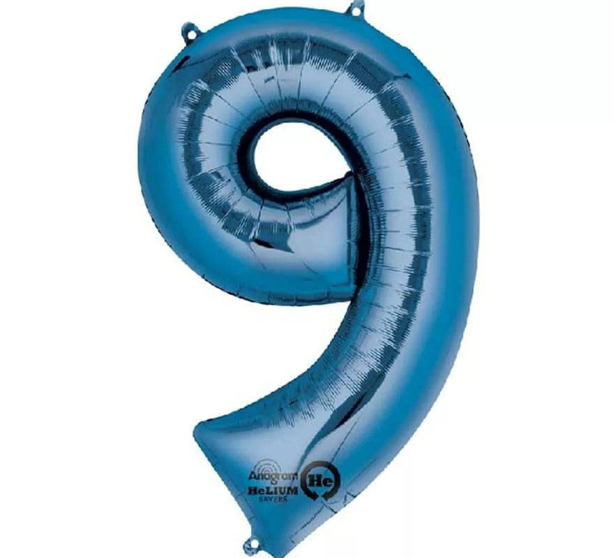 Translation missing: de.Globo metalizado Azul número 9 de 86 cm de altura